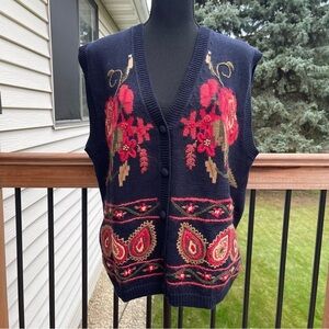 VTG Ciel Bleu Women’s Large Floral Sweater Vest Buttons Flowers Cottagecore 90s